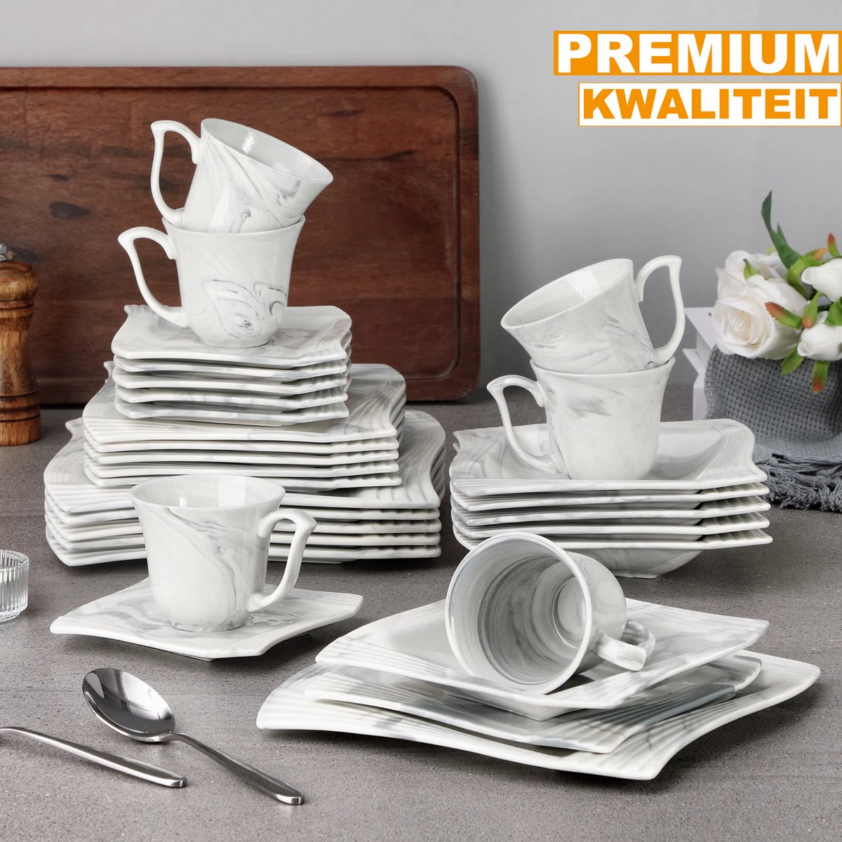 Refined Bordenset – 6 persoons – 30 delig – Wit Keramisch – Dinerborden – Ontbijtborden