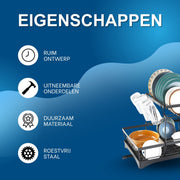Afwasrek – Droogrek - Voor keukentafels en aanrecht – 2-laags droogrek met uitneembare onderdelen – Gemaakt van duurzaam kunststof/roestvrij staal - Zwart