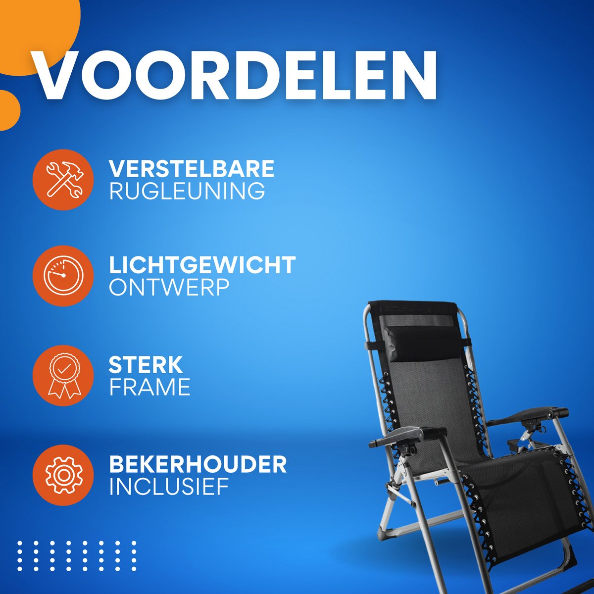 Tuinstoelen - Campingstoel - Ligstoel - Klapstoel - Voor outdoor, camping & tuin - Verstelbare rugleuning met bekerhouder - Draagbare ligstoel en fauteuil - Zwart - 1 stuk