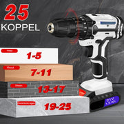 Accuboorboorset 21V Tavien - Elektrische Schroevendraaier - 2 Variabele Snelheden - 25+1 Koppel - Li-Ion Batterij en Snellader