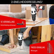 Accuboorboorset 21V Tavien - Elektrische Schroevendraaier - 2 Variabele Snelheden - 25+1 Koppel - Li-Ion Batterij en Snellader