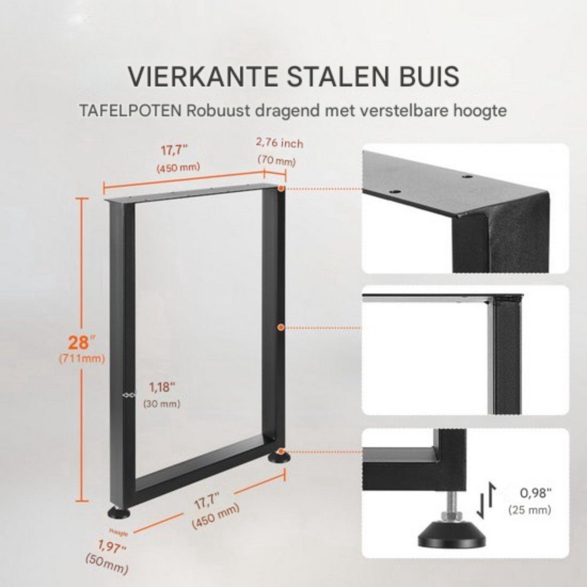 Tafelpoten - Set van 2 - Metaal zwart - Meubelpoten - Vierkant - Tafelonderstel - Tafelframe