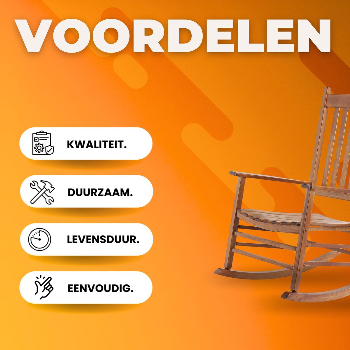 Schommelstoel Vaylen - Wipstoel - Voor Slaapkamer, Woonkamer, Tuin & Balkon - Grote Stoel voor Volwassenen - Houtlook