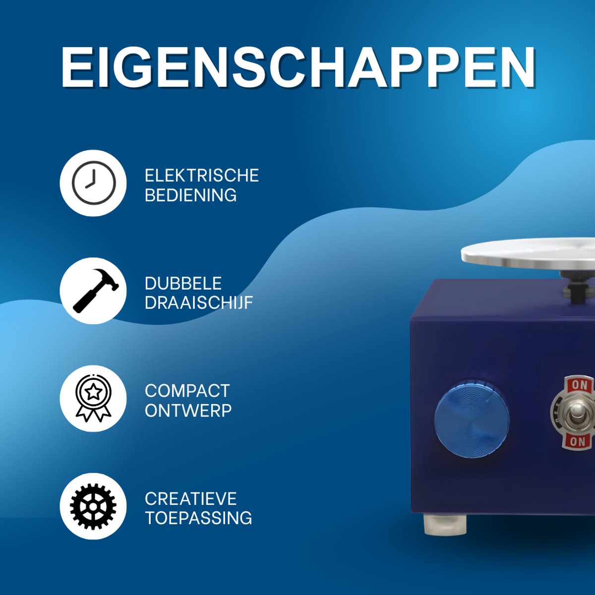 Mini pottenbakkersschijf - Draaischijf - Pottenbakken - Voor keramiek en klei - Elektrisch - Blauw