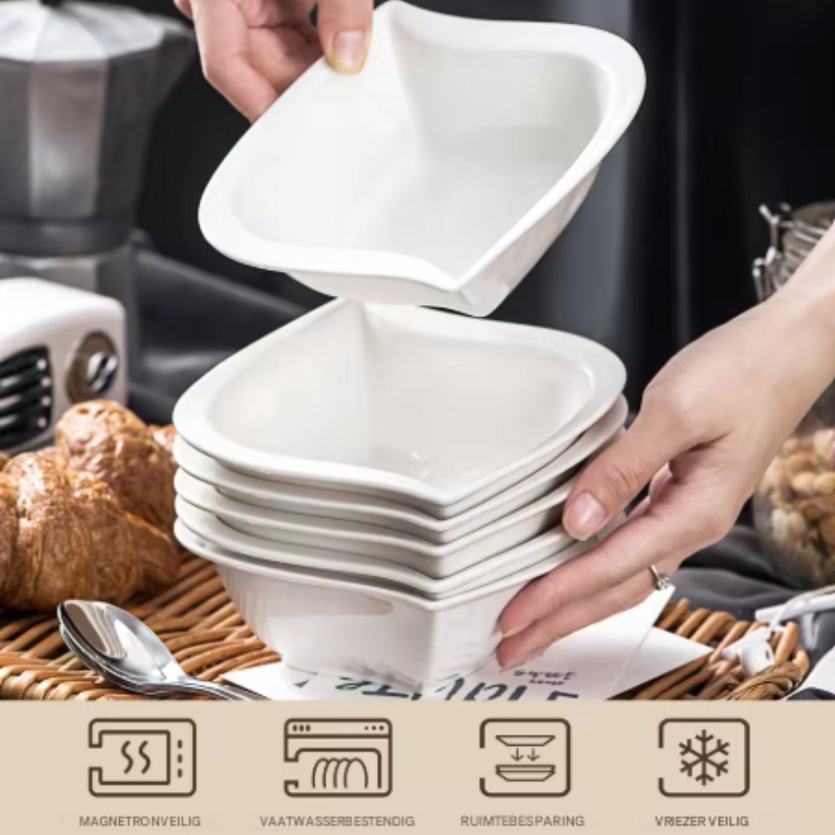 Opal Elegant Dinerborden – 6 persoons – 6 delig – Grijs Keramisch – Serviesset – Breakfast Plates