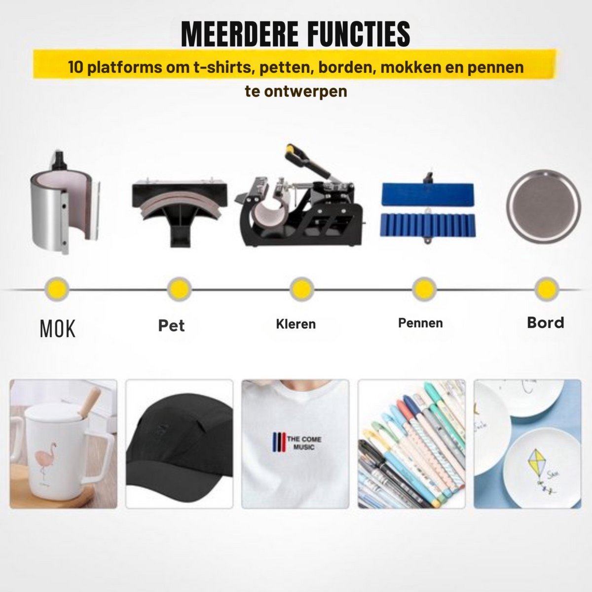 Warmte persmachine - 10 in 1 Hittepers - T-shirt - Transferpers voor Bedrukking
