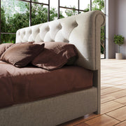 Bed - Tweepersoonsbedden - Tweepersoonsbed - Twijfelaar - Voor Slaapkamer - Functioneel Tweepersoonsbed met Chesterfield Hoofdeinde & 4 Laden - Inclusief Matras - 140x200cm