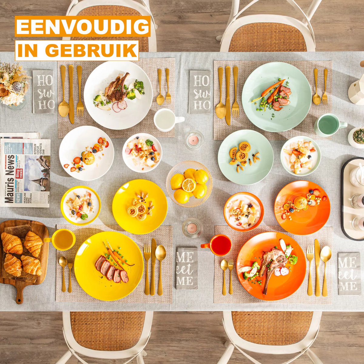 Morencia Serviesset - 48 delig - 12 persoons - Zomers - Dinerborden - Bordenset - Diepe borden - Ontbijtborden - Servies - Keukenservies