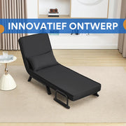 3-in-1 Slaapbank - Voor Appartement of Slaapzaal - Verstelbare Klapstoel met Afneembaar Kussen - Logeerbed van Linnen - Color: Black-Eenzitter