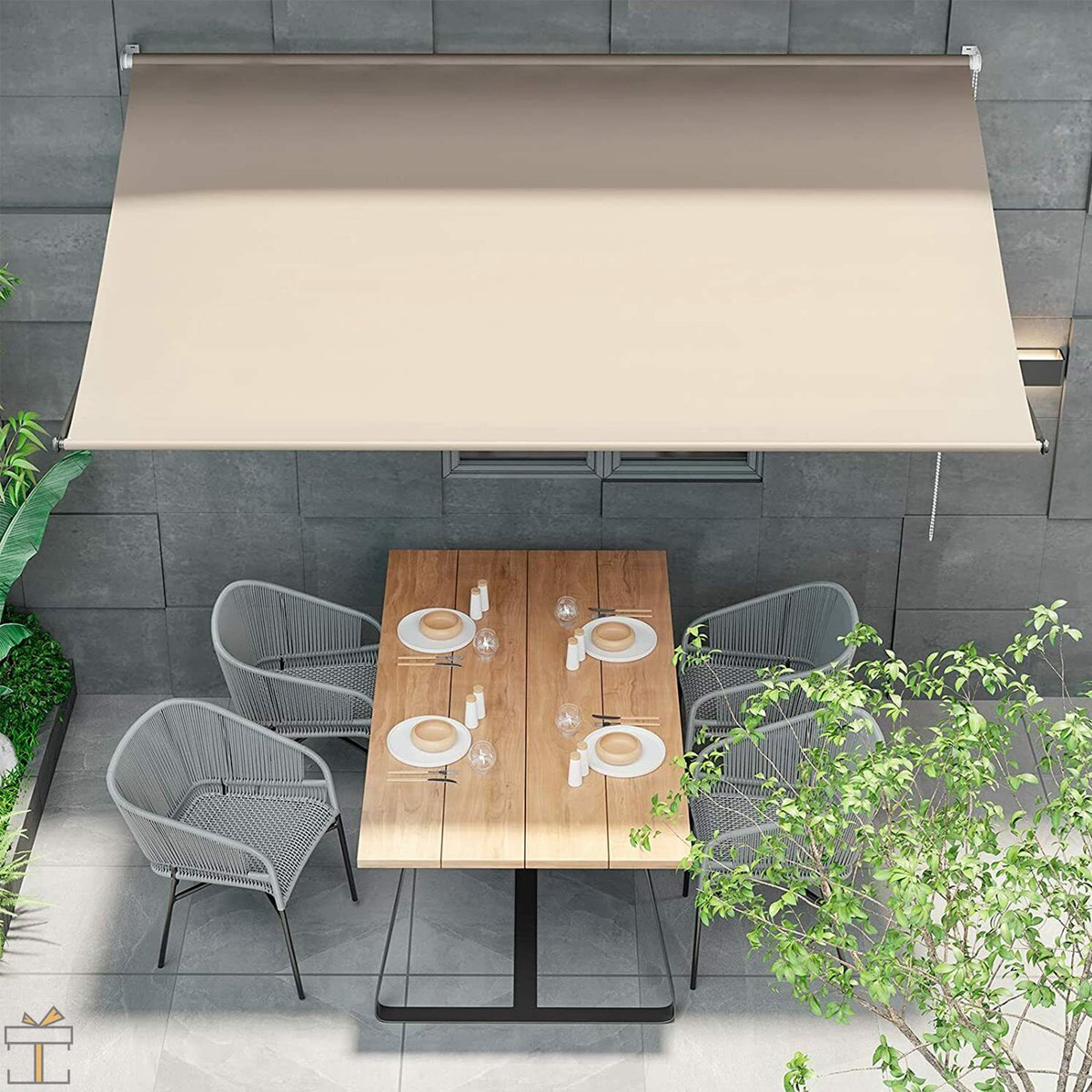 Happyment Zonneluifel deluxe - Handmatig - Luifel met steunpoten - Zonnescherm - Terras - Tuin of balkon - Beige - 300x180cm