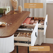 Kaptafel met LED-verlichting - Make-up tafel - Voor Slaapkamer - 3-delige Verstelbare Lichtintensiteit - Inclusief Mobiele Spiegel & Zijkast van