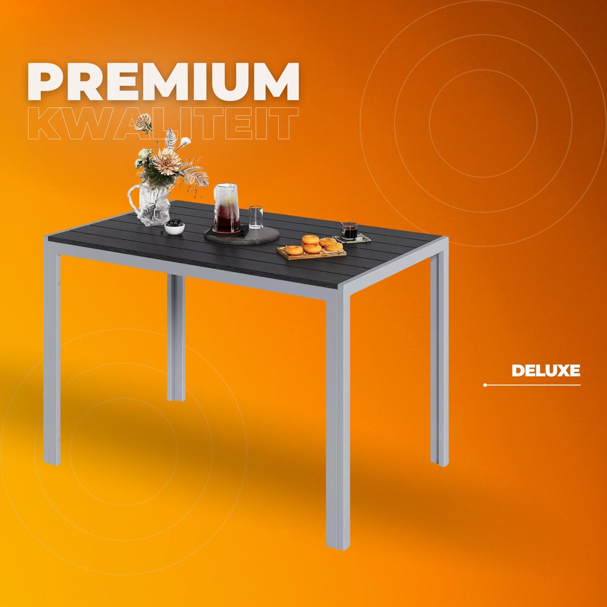 Tuintafel Tavien - Buitentafel - Eettafel buiten - Outdoor - Voor Tuin & Terras - Rechthoekige Aluminium Tafel met Metalen Lattenbodem -110x70x73 cm - Grijs