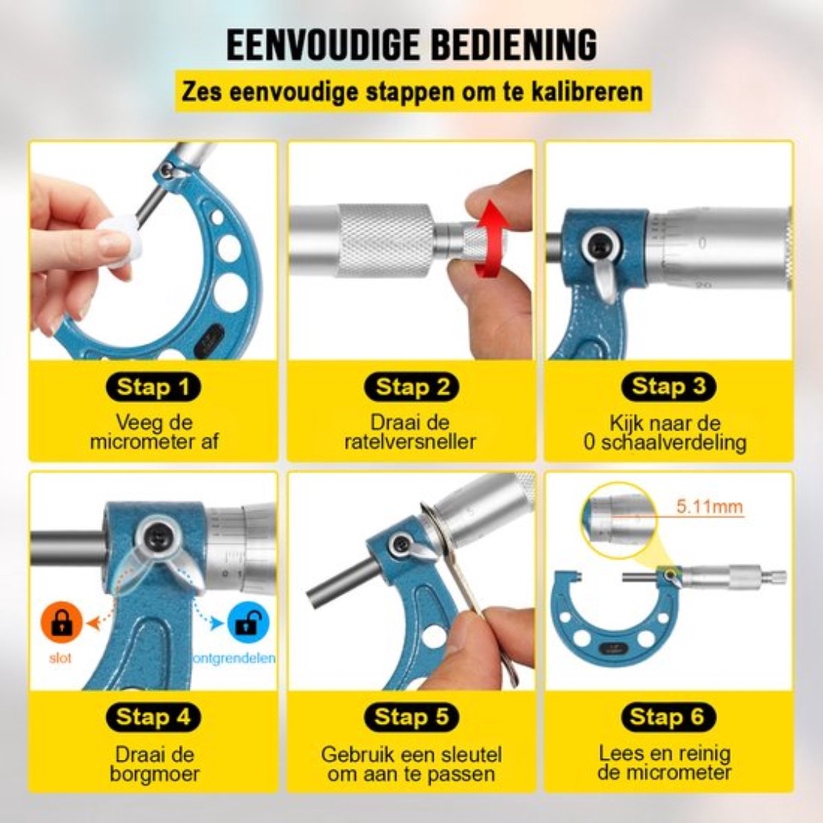 Happyment Micrometer PRO - 4 in 1 - Meetklok - RVS - Opbergdoos