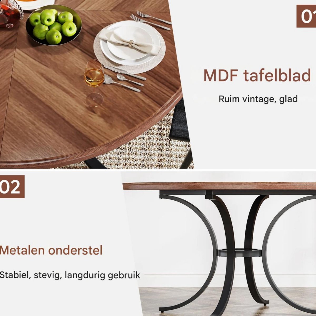 Eettafel Orvion - Ronde Eettafel 120cm - Voor 4 Personen - Voor Keuken en Eetkamer