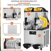 Professionele Slush puppy machine - 12L - Voor Ijskoude Drankjes - Frozen drink maker van Roestvrij Staal - Dubbele tank