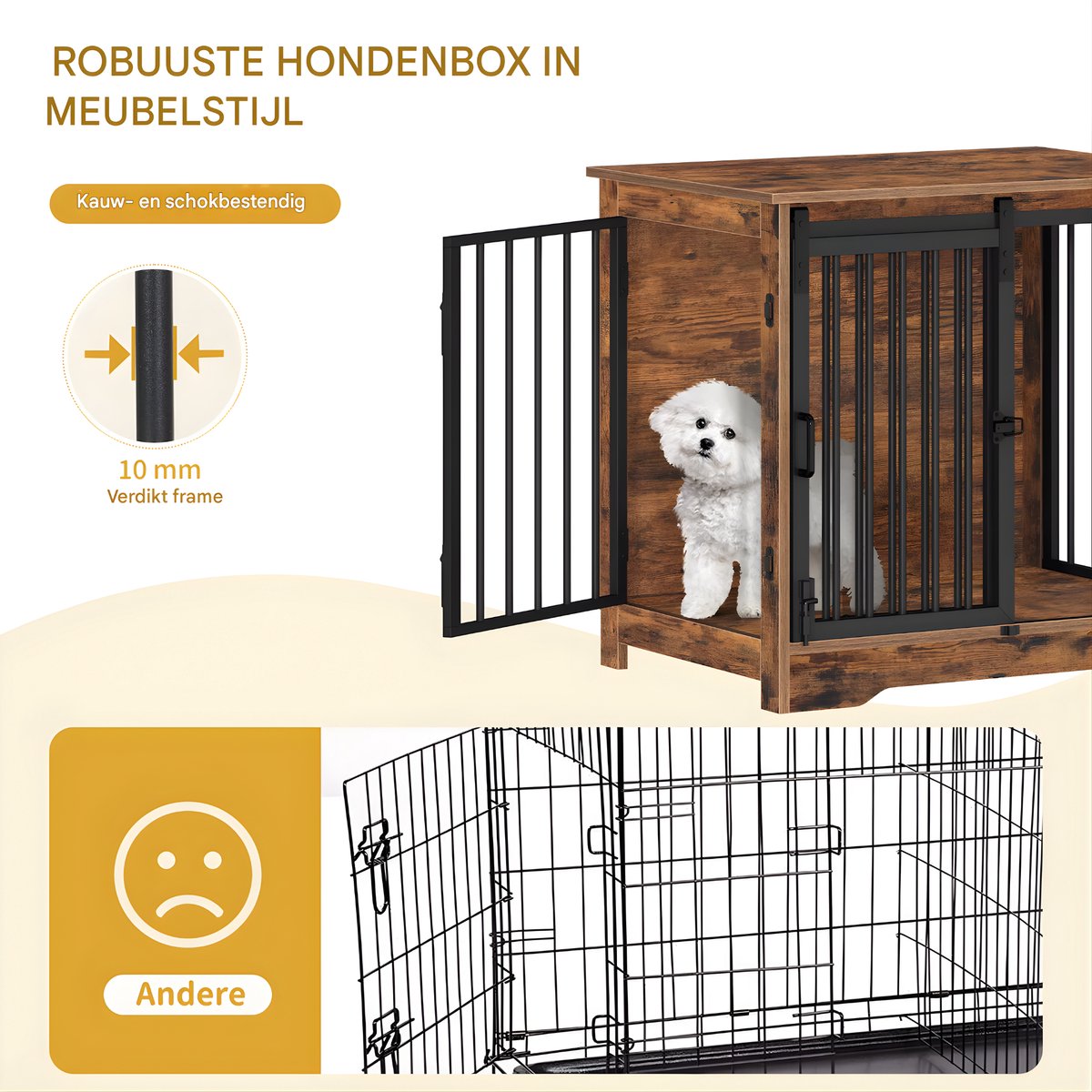 Hondenbench - Hondenkrat - Hondenkennel - Hondenhok - 69 cm - Voor Thuisgebruik - VIntage bruin
