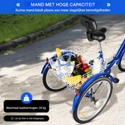 Driewieler Rustic Tavien - 7 versnellingen - Fiets voor volwassenen en senioren - 24 Inch - Opvouwbare - Verstelbaar - Met mand - Voorrem - Blauw - 120KG