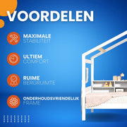 Kinderbed Valora 90 x 200 cm - Voor Kinderen - Huisbed - Peuterbed - Met lattenbodem - Zonder matras