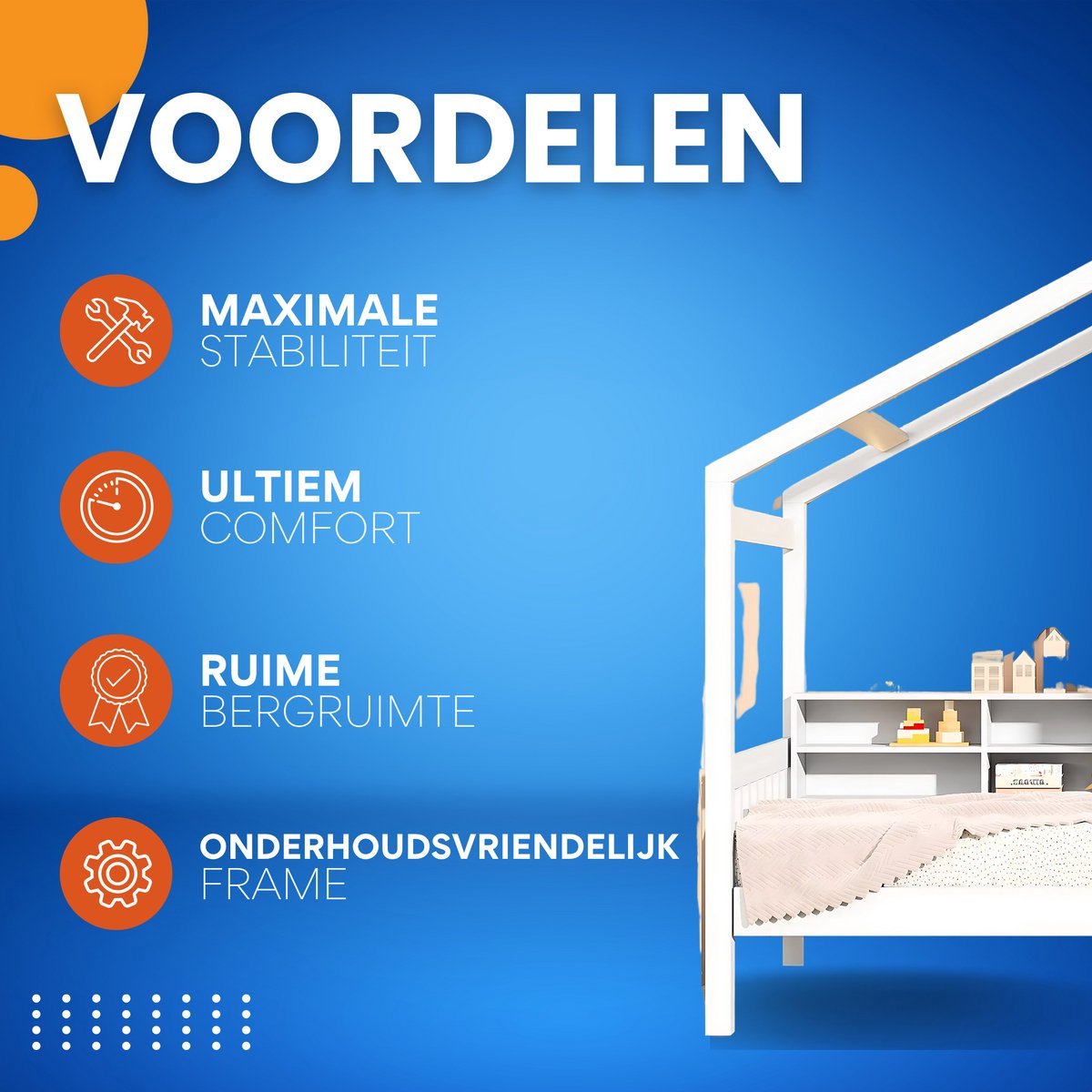 Kinderbed Valora 90 x 200 cm - Voor Kinderen - Huisbed - Peuterbed - Met lattenbodem - Zonder matras