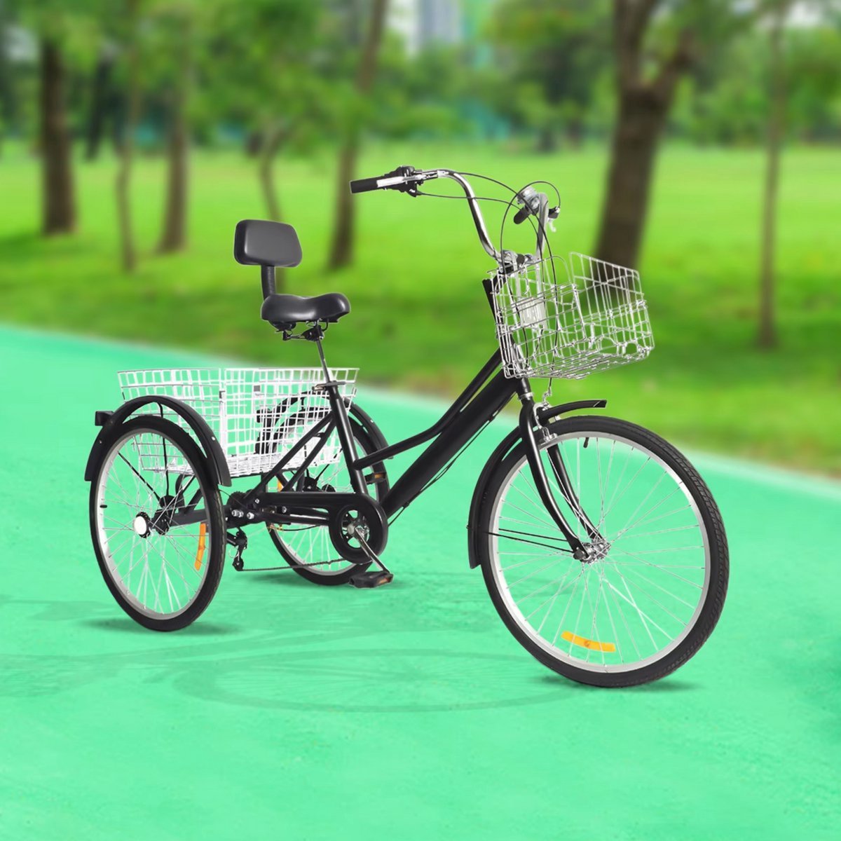 Driewieler London Vortex - 7 versnellingen - Fiets voor volwassenen en senioren - 24 Inch - Opvouwbare - Verstelbaar - Met mand - Voorrem - Zwart - 120KG
