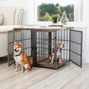 Hondenbench - Hondenkrat - Hondenkennel - Hoekvormig - Hondenhok - Voor Kleine & Middelgrote Honden - Walnoot - 90x62x68.5cm