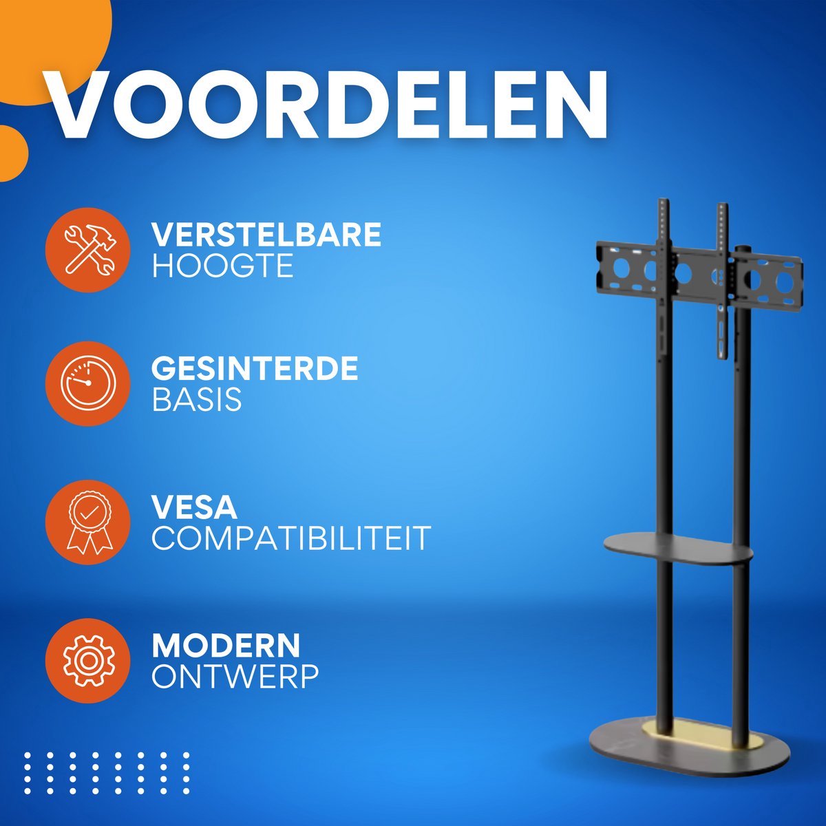 TV vloerstandaard Luxe Opulence - 40-75 inch - Zwart - Standaard beugel - Staand - Robuust - In hoogte verstelbaar - 40KG