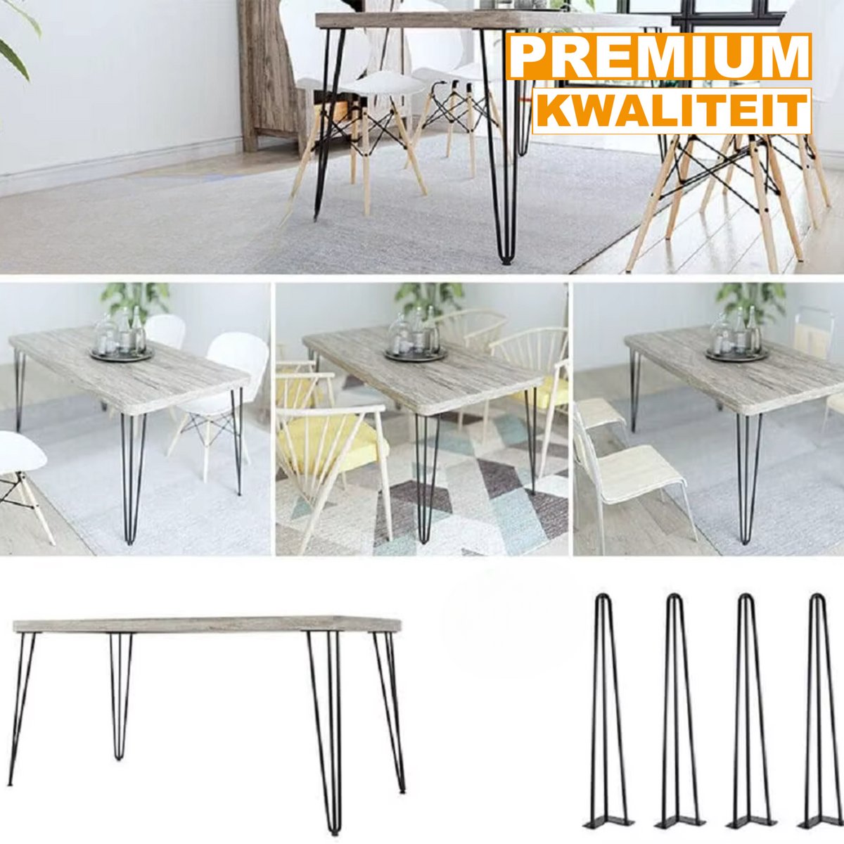 Haarspeld Tafelpoten 10cm - 4 Stuks Metalen Poten - Zwaar & Industrieel Design - Inclusief Schroeven & Beschermvoeten