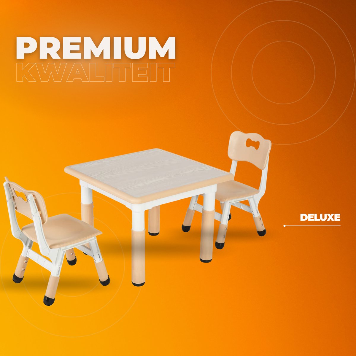 Kindertafel met stoeltjes - 2 stoelen - Activiteiten tafel - Speeltafel Kinderbureau - 3-8 jaar - In Hoogte Verstelbaar - Studeertafel voor Kinderen - Beige