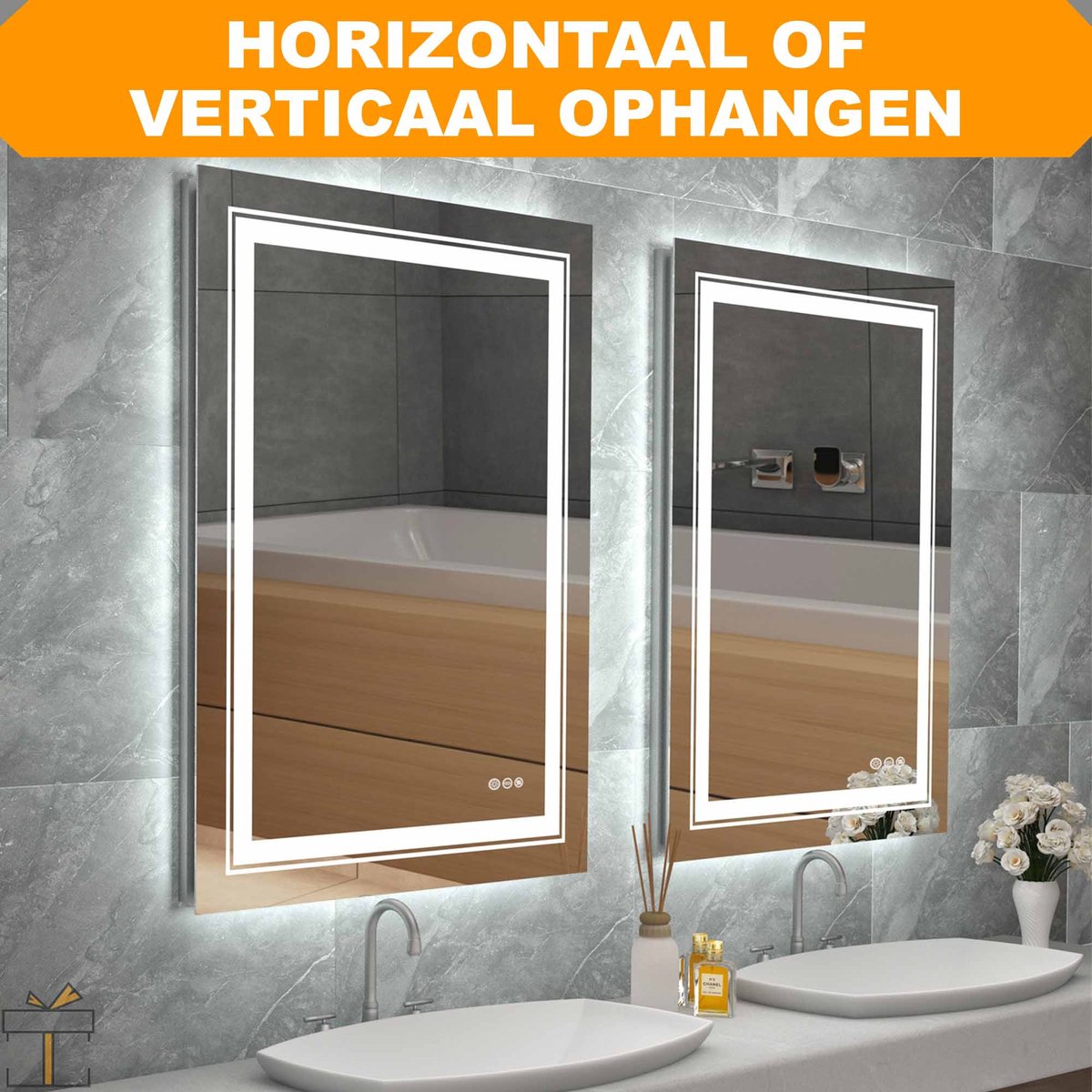 Happyment® Badkamerspiegel met verlichting - Touchscreen - 3 LED standen - Dimbaar - Rechthoek of horizontaal - Anti-condens