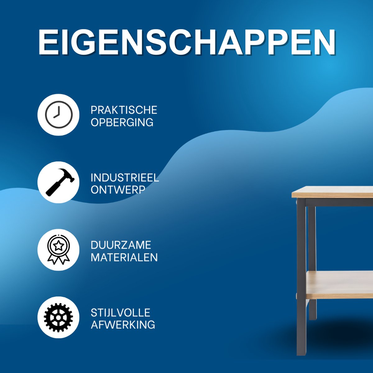 Bijzettafel met opbergruimte - Voor slaapkamer of woonkamer - Tafeltje met plank en opslag - Zwart
