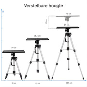 Projectorstatief – Opvouwbare Laptop- en Projectorstandaard - met Plateau en Draagtas – Lichtgewicht Aluminium- voor Thuis, Studio of Kantoor gebruik - Zilver