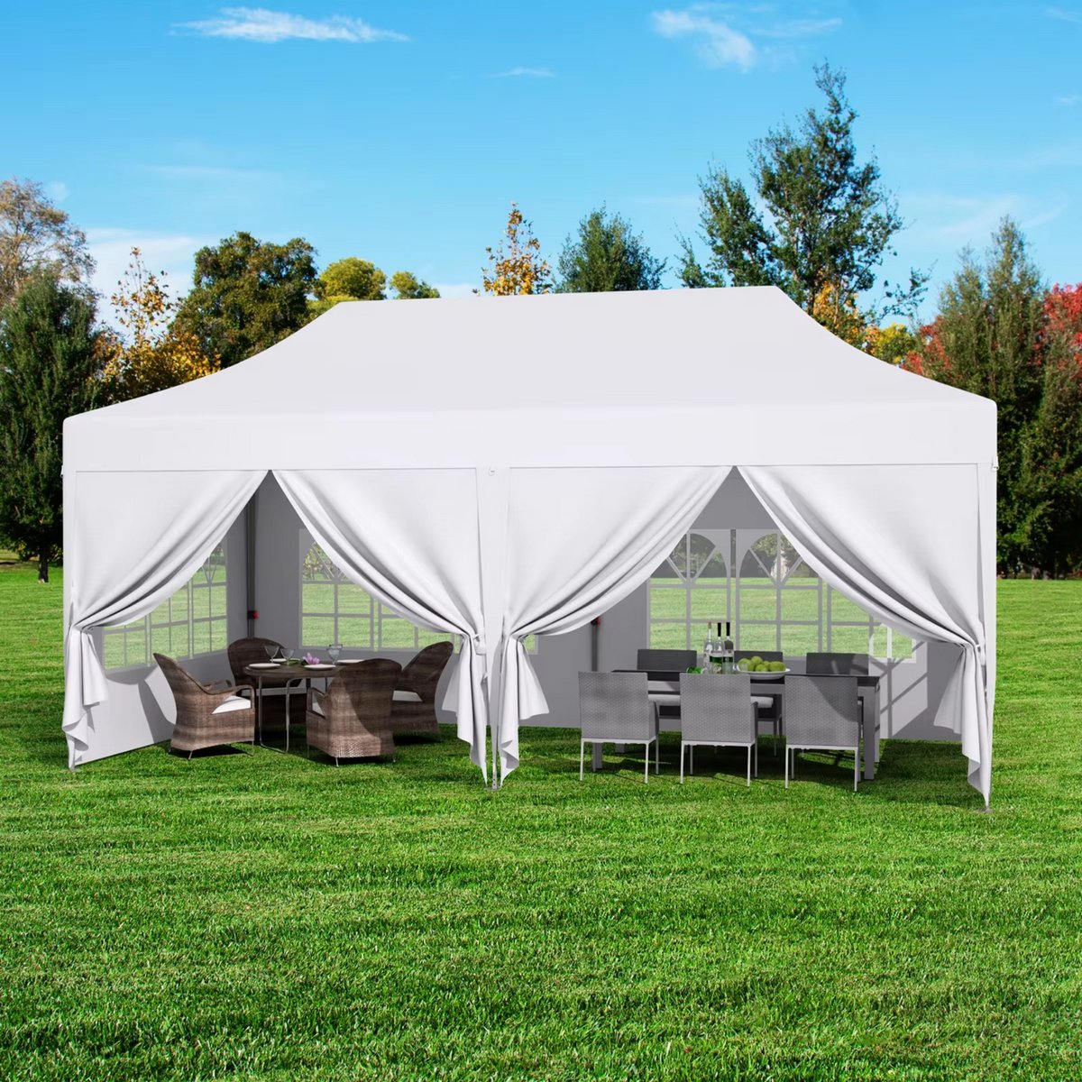 Partytent met zijwanden - 300x600cm - Opvouwbaar - Wit - Easy up - Paviljoen - Waterdicht weerbestendig - In hoogte verstelbaar