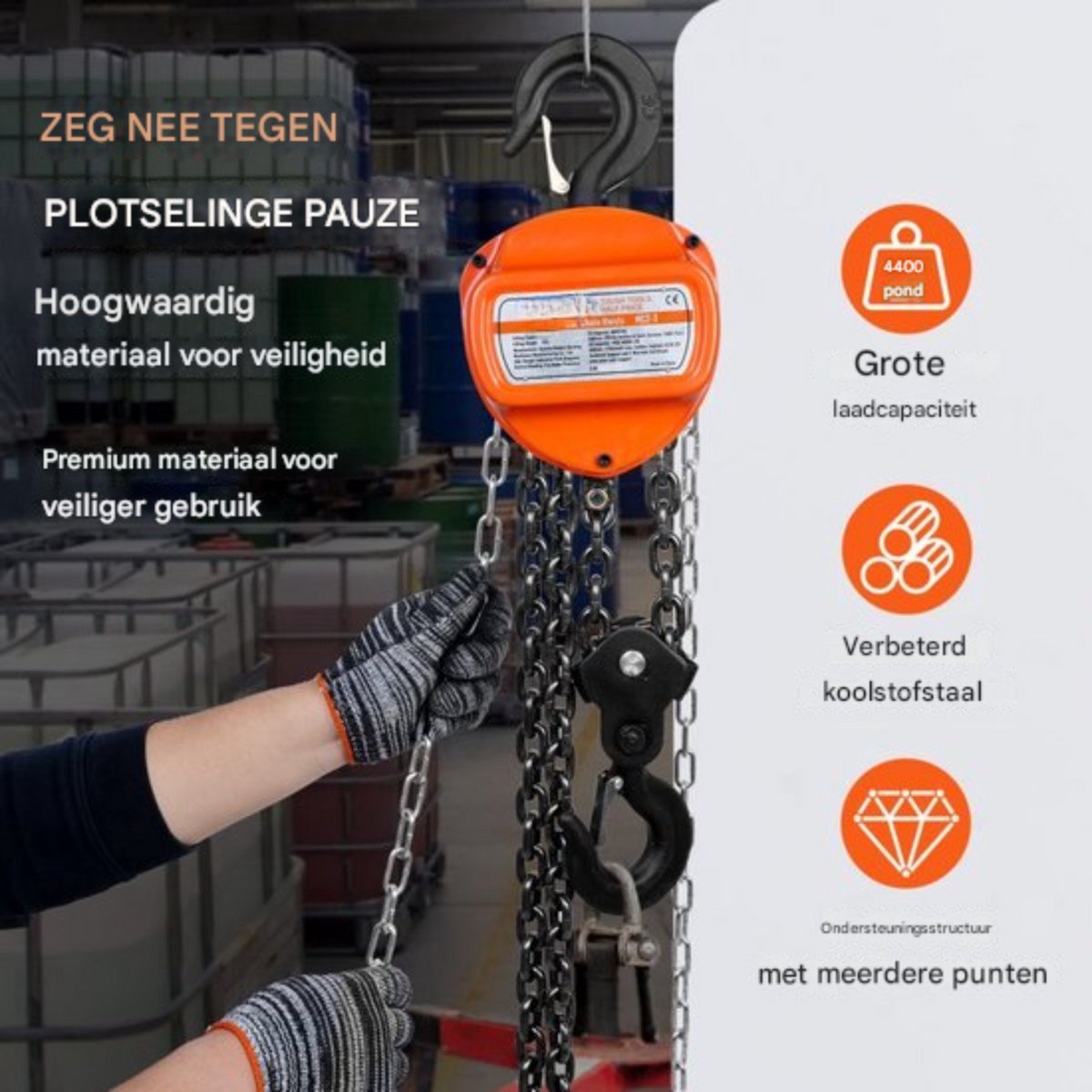 Katrolblok - 2 ton - Handmatige Rateltakel - Takel - Lier - Kettingtakel - 2000KG - 2,8m - 360° Draaibaar