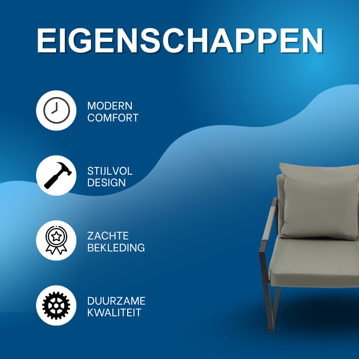 Fauteuil- Voor Woonkamer - Moderne Lounge - Stof /Grijs