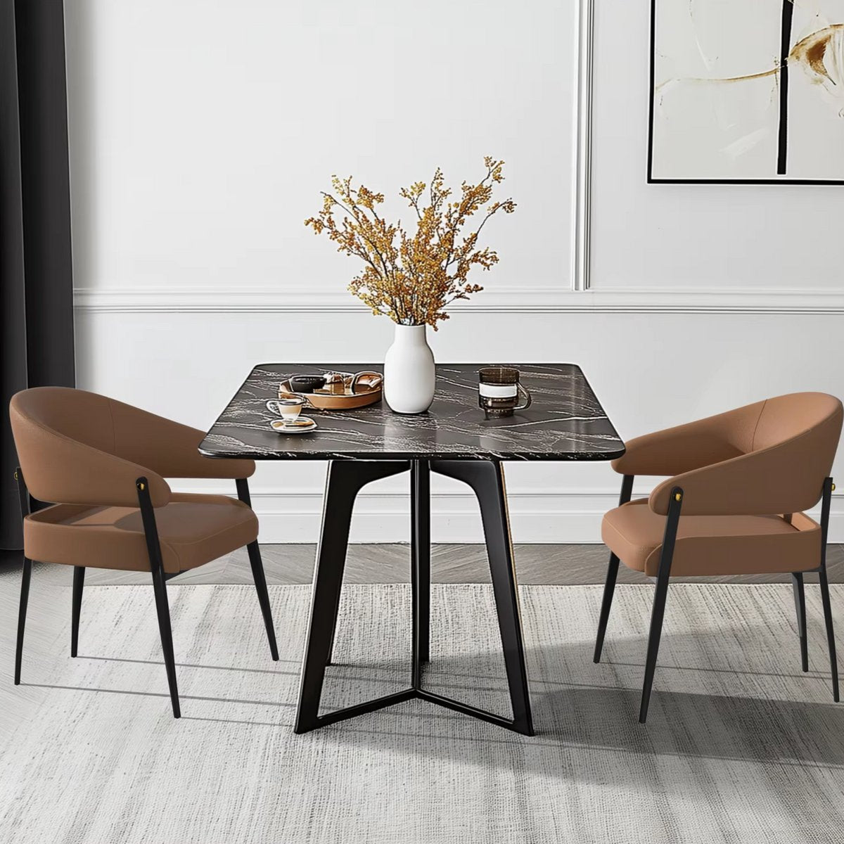 Luxe Keukenstoelen - Set van 2 - Microvezelleer Eetkamerstoelen met Gestoffeerde Zitting - Voor Restaurant, Hotel of Kantoor