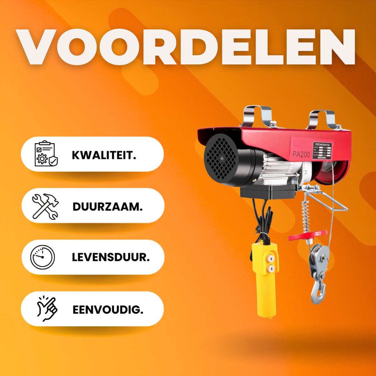 Elektrische hijskraan takel - Met afstandsbediening - Lier - Kabeltakel - 100/200KG - Garage lier - 12m hefhoogte