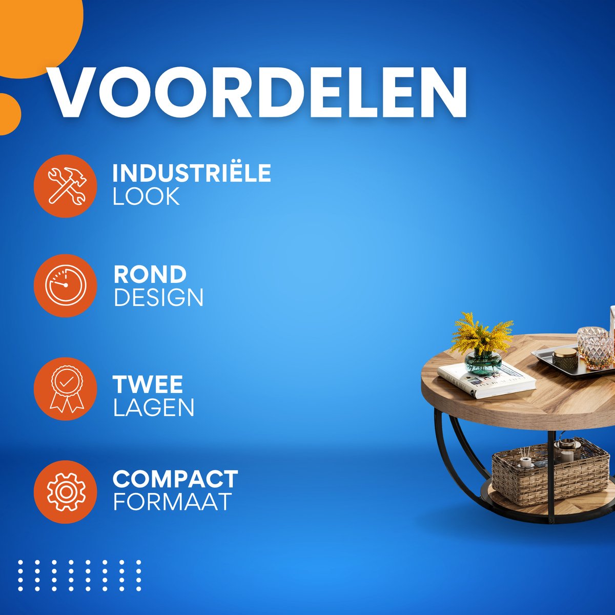 Salontafel Nolance - Rond - Modern - Voor woonkamer - Bijzettafel - 95cm - Bruin