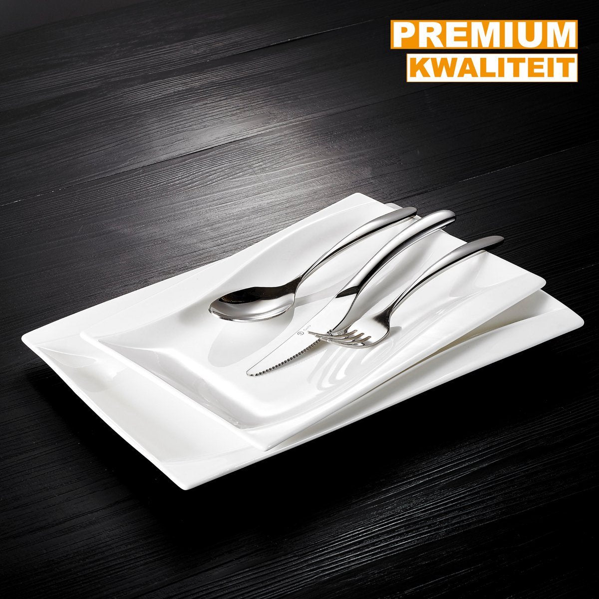 Diamond Bordenset – Ontbijtborden – 2 delig – Wit Keramisch – Snackschotel – Lange Borden – Kleurrijke presentatie