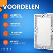 Kristal Wandspiegel XL - Woonkamer & slaapkamer - Rechthoek - Staand of hangend - 90x60cm