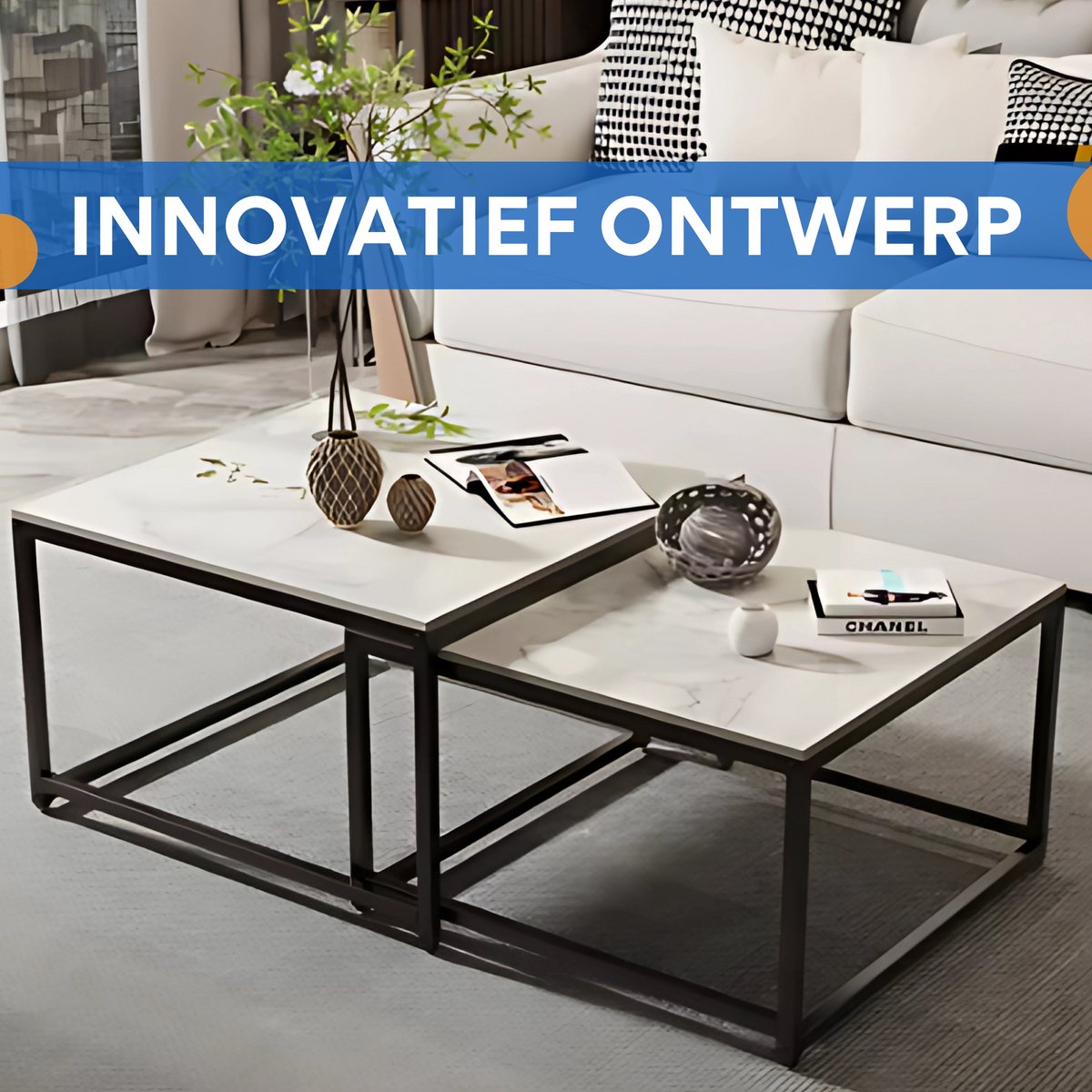 Mandina Salontafel Set - Set van 2 - Voor Kantoor of woonkamer - Vierkant - Tijdloos design - Glossy white