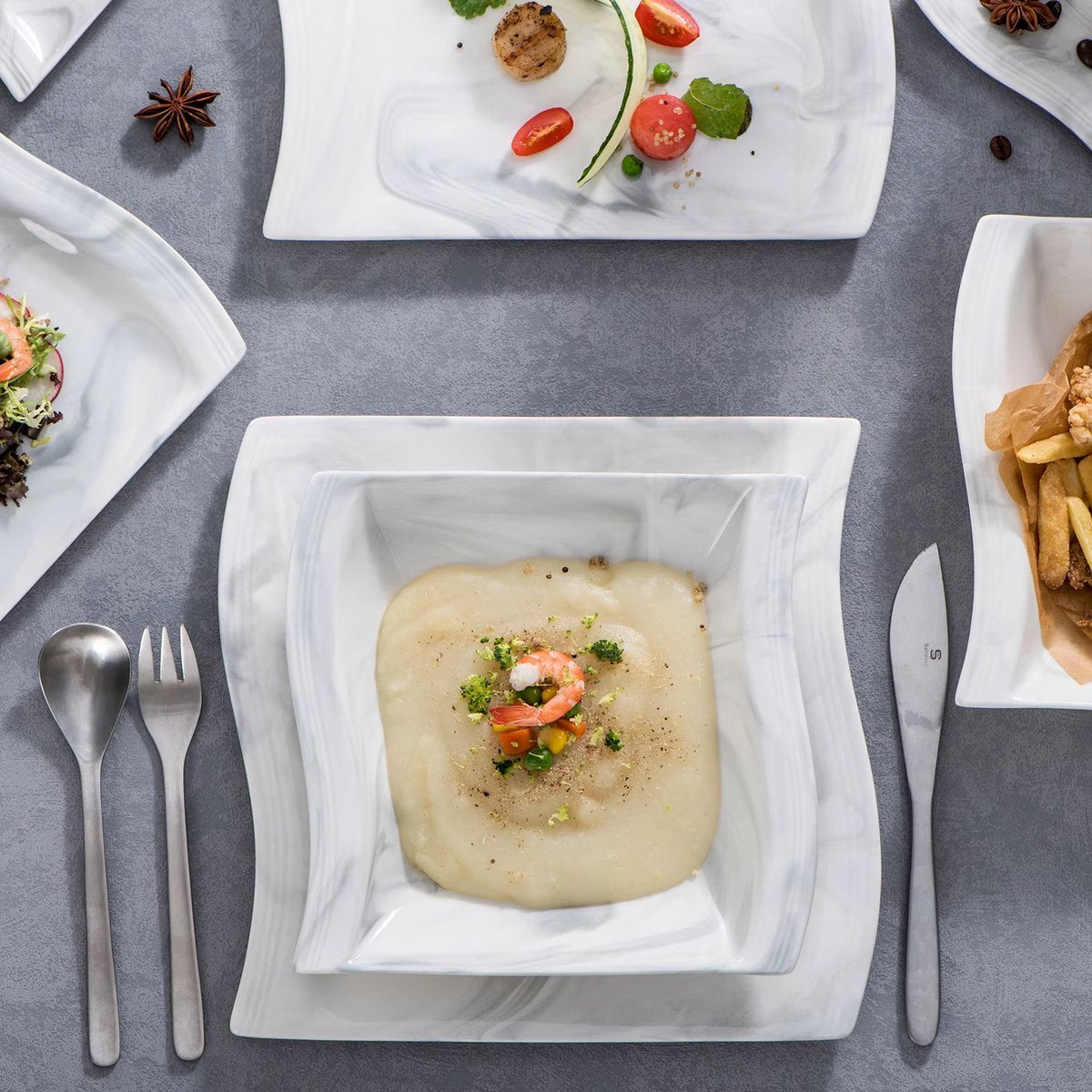 Royalty Dinerborden – Dinerborden – 6 persoons – 30 delig – Marmerlook Keramisch – Kleine Borden – Elegant tafelservies