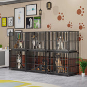 Dubbele Hondenmand Rex - Hondenkennel - Meubelbench Bijzettafel - Metalen Hondenkrat & Walnoot - Binnenbench - 160 cm Hoog - 107 cm breed