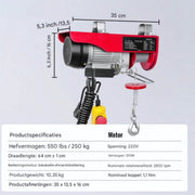 Elektrische Lier PRO - Met afstandsbediening - Takel - Kabeltakel - Hijskraan - 125-250KG - Garage lier - 12m hefhoogte