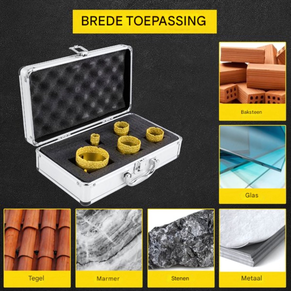 Diamantboorset Deluxe - 60 mm Gatenzagen - 5 stuks - Tegelboor gatenzaagzet - Dozenboor - Tegelsnijder Accessoire