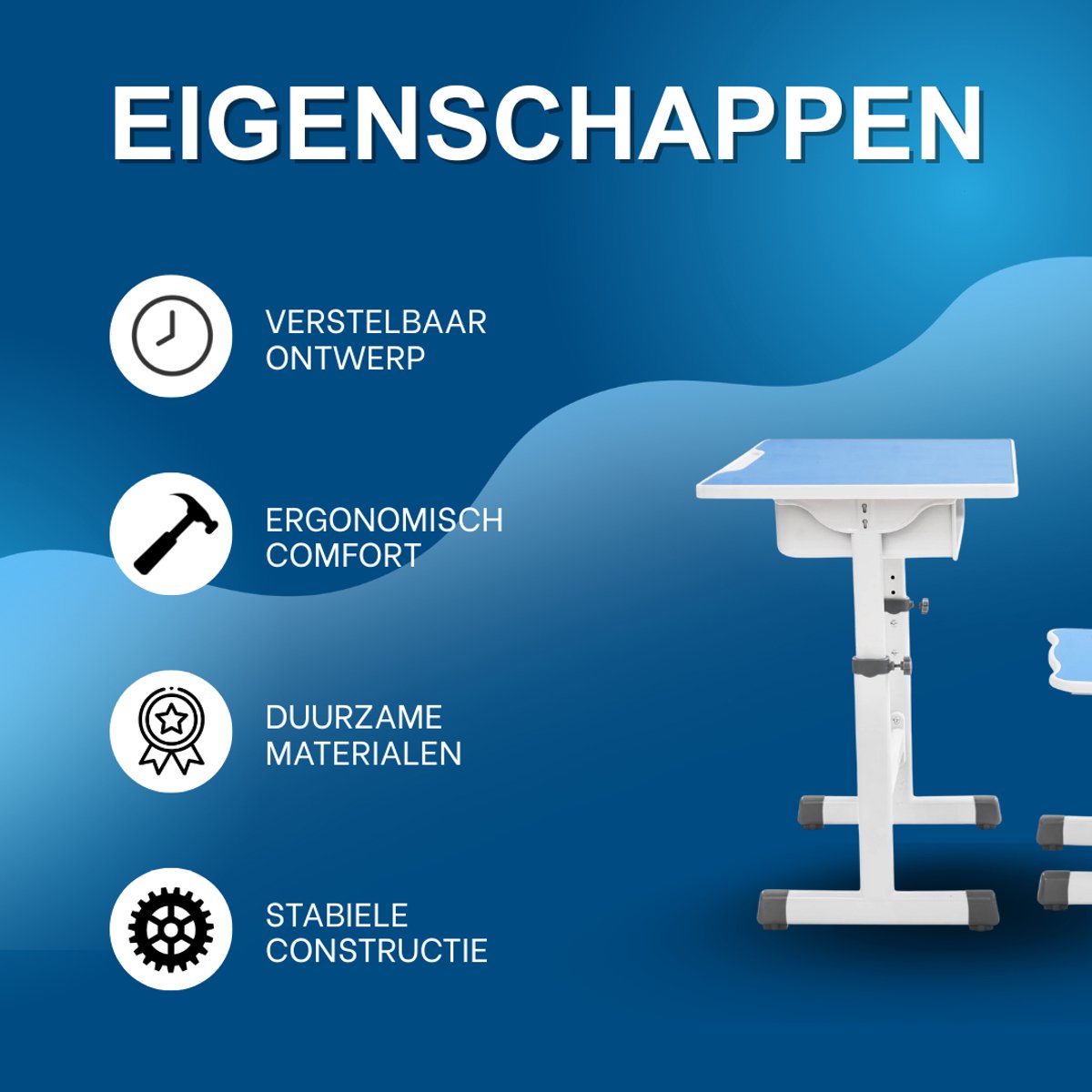 Kinderbureau met stoel - Voor kinderen - Verstelbaar bureau- en stoeltjesset - Blauw