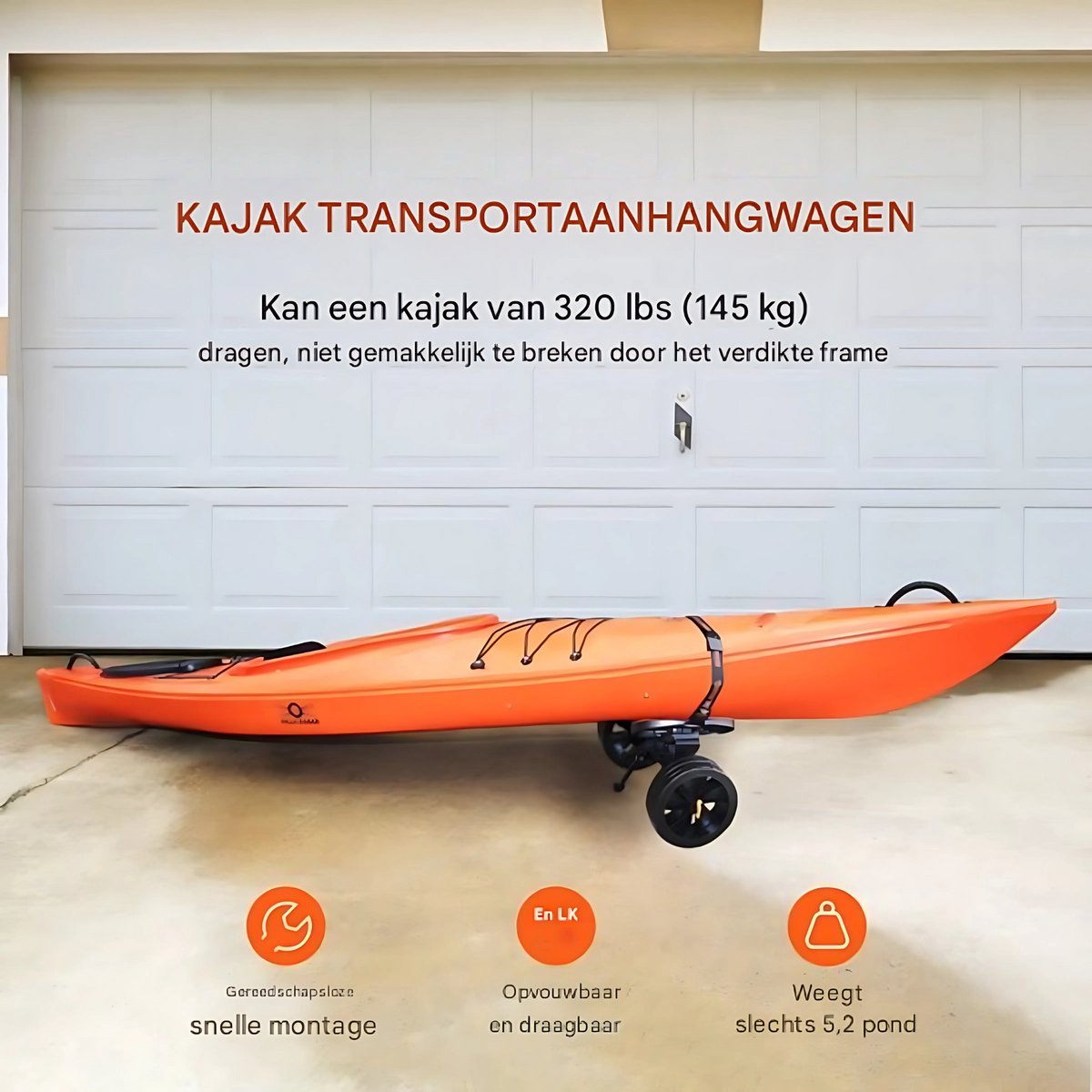 Kajak trolley - Voor SUP, Kano, Kayak, Surfplank - Surf trolley - Opvouwbare Kano trolley - PU Banden - 145kg draagvermogen