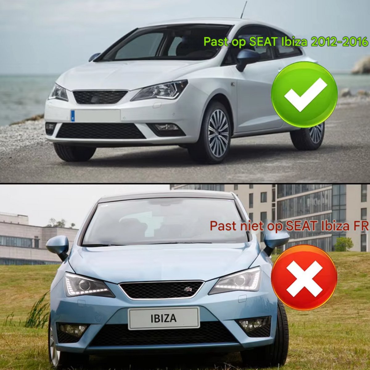 Voorbumper - Voor Seat Ibiza 2012-2016 - Auto accessoires - Mistlicht grille cover - Links en rechts - Zwart