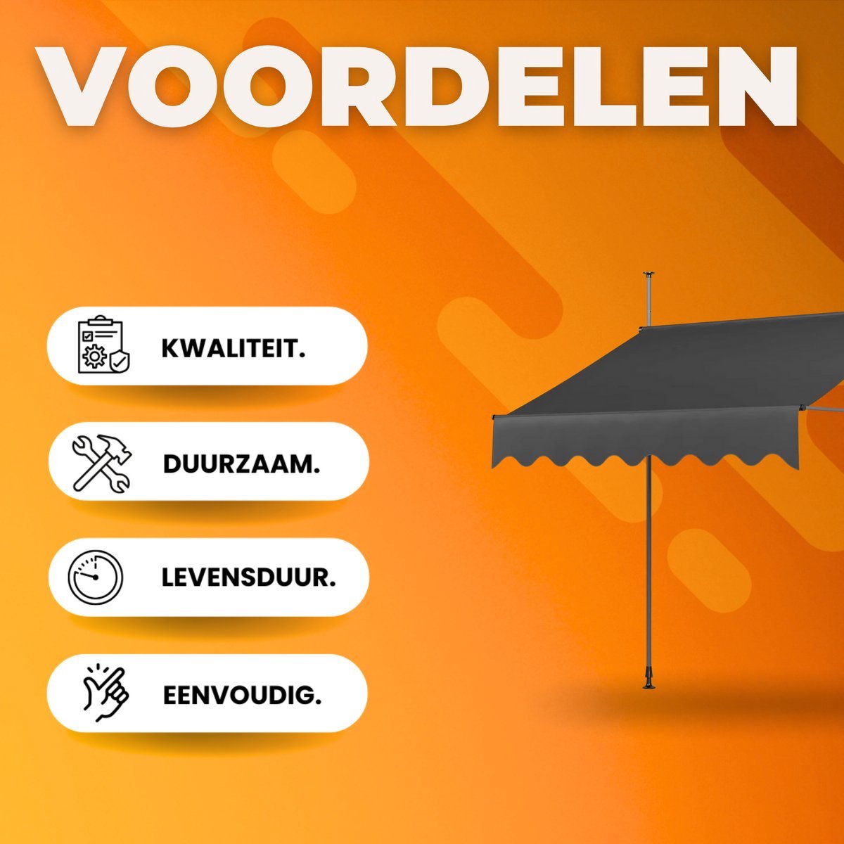 Handmatige Intrekbare Luifel Tavien - Zonneluifel - Niet-Schroef Buitenpatio Zonnescherm voor Terrasdeur en Raam - In Hoogte Verstelbaar Zonnescherm voor Buiten - 200 x 120 cm