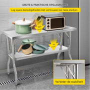 RVS Werktafel - Werkbank - 1220x610x850 mm - Keuken- of Garagegebruik