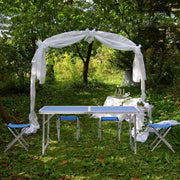 Kampeertafel 5-delig - Opvouwbaar - Klaptafel - Voor Camping en Tuin - Inklapbaar met 4 Krukken - Aluminium 120 cm - Blauw